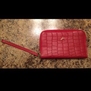 Velez Genuine Leather Wallet Wristlet Faux Croc Red & Gold-tone Hardware
